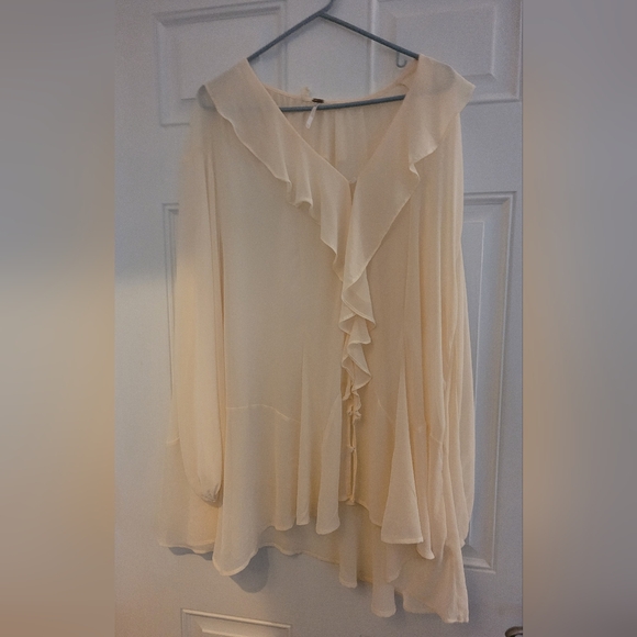 Free People Tops - Free People Sheer Beige Blouse Never Worn Size Medium